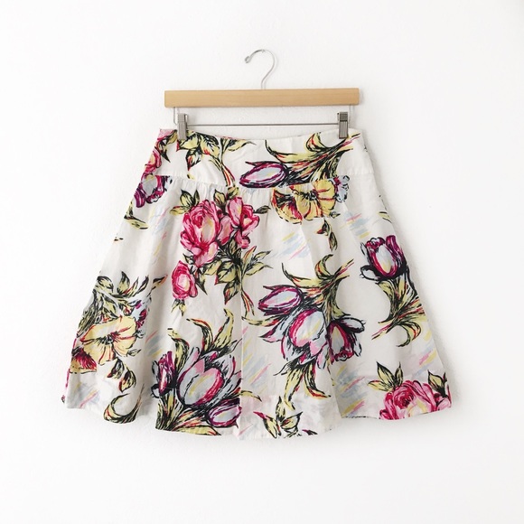 CAbi Dresses & Skirts - CAbi Floral Print Colorful A-Line Flare Skirt